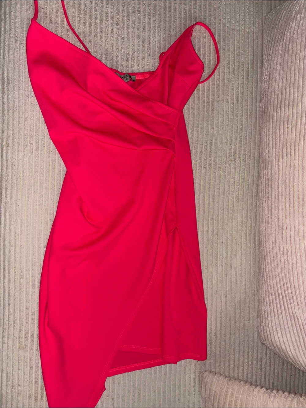 Papaya Hot Pink Asymmetric Slip Mini Dress